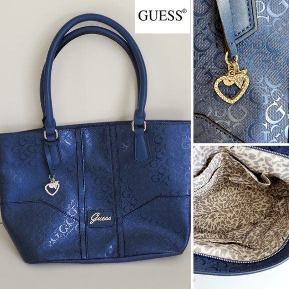 Guess Handbags - Authentic Classic Y2K GUESS Monogram Tote Cobalt Blue Glossy Silver Accents
